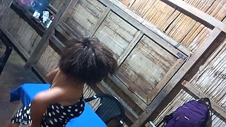 Brunette Stepmother Climbs on the Table and Starts to Make Spectacular Movements