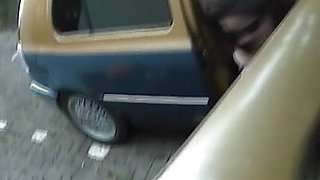 Fat German whore plays with dildo and rides a dick in the car