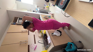 Maid with Huge Ass Cleans Apt Then Jerks Her Boss Part 1