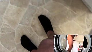 Blonde babe upside down in the washing machine