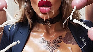 Slut Hard Sex in Office, Curvy Woman with Big Tits Sucking Big Dick, Slave Woman