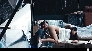 Sexy asian girl with nice body gets frozen in time and thoroughtly inspected by a lucky repairman