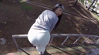 She takes a dick up her ass in public