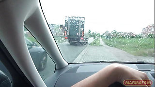 Sweet blonde fucked in car