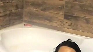 Beautiful Sugar Babe Tight Jeans Teasing with Mega Orgasm in Bathtub at Home While Smoking