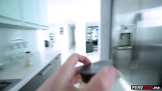 My frustrated stepmom jerked my dick off in the kitchen