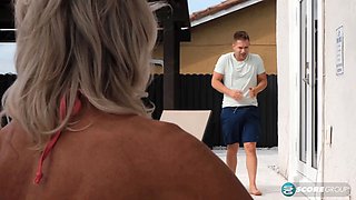 Summer Angel is 65. She has huge tits. She's sucking & fucking outdoors
