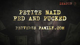 Perverse Family Involve a Submissive Slim Maid Into Wild Dirty Orgy During The Dinner In the Mansion
