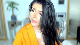 Cute curly brunette solo webcam masturbation