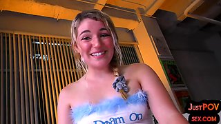 Cute braided amateur cockriding POV