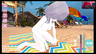 Pale Big Breasted woman LOVES to have sex in the Beach - Hentai Eroge Game