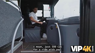 Vip4k. pretty big boobed chick is fucking in the bus