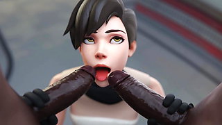 TRACER - Double Penetrated By 2 Massive Cocks - Animation Porn