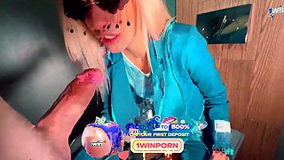 Wild nightclub romp in a public toilet with a blond -