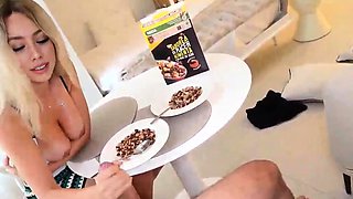 Busty Step Sister makes him Cum on her Cereal and Eats It