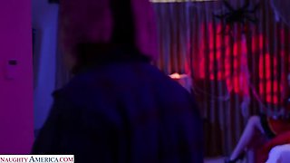 Sexy Melissa Stratton gets her boyfriend alone at their Halloween Party only to find out behind the mask is her boyfriend's son
