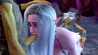 Goblin and night elf in a wild rear end threesome featuring Wraith931
