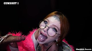Riley Moon gets a messy hot load in her mouth through the gloryhole.