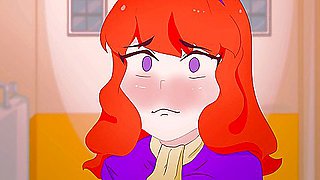 Daphne Red, Anime Hentai And Car Toon - Red-haired Daphne Takes Off Her Panties In The Toilet In Front Of An Unknown Guy Without Complexes !