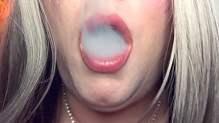 BBW Blonde Tina Snua Smokes A Slim Cigarette In A Holder In Satin Gloves With Rings