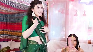 Desi bride and bridesmaids sharing dick on pre wedding party