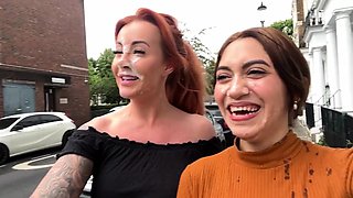 Filthy sluts walking in public with fresh cum on their faces