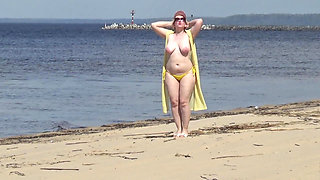 Juicy Woman Walking Naked on Beach