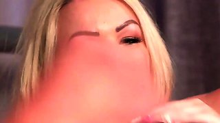 Sexy blonde voyeur teasing wanker