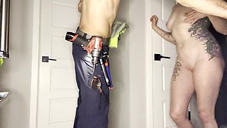 Plumber- Electrician Flashing - Hot MILF Want Handyman’s Cock After Teasing Naked for Him