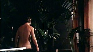 Vintage. Threesome in pool. MMF: Blowjob, Hardcore  Brunette Porn