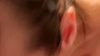 Mature Sucking the Cum Out with Her Hanging Boobs Swinging Cum in Mouth
