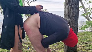Great Walk to the Sea. Dominatrix Nika Fucked Her Submissive in the Ass and Mouth. Back Flogging, Femdom and BDSM.