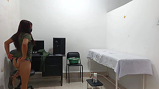 Nurse treats a special client while masturbating in the doctor's office