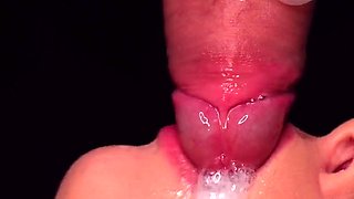 Hot blowjob with condom, then breaks it and takes all the cum in her mouth