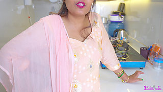 Stepmother Gives Offer for Fuck Hard to Stepson in Kitchen with Dirty Hindi Talk and He Cum in Her Sexy Pussy