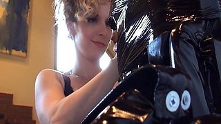 Stockinged strapon femdom fetish babe sucks on dick in hd