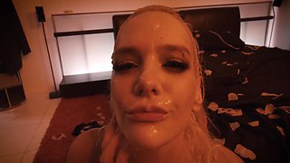 Stunning blonde Kenna James earns a facial after amazing fucking