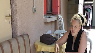 A Big Black Cock Is Fucking a Blonde MILF on the Terrace.