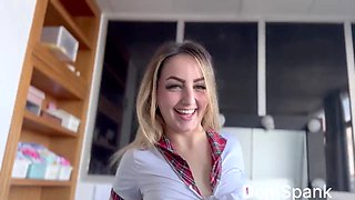Sexy Spanish babe Labona gives a naughty blowjob while I take her hard