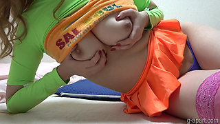 Girls-only Apartment in Japan, Big Tits Spill Out, Micro-mini Skirt, G-string Wedgie, Sexy Fitness with a Chubby Girl