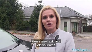 Public agent desperate cougar ebony canary fucks for a job