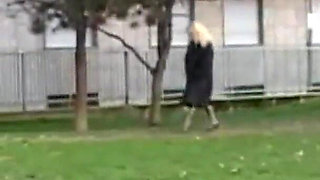 The Old Slut Comes Home and Masturbates on the Stairs