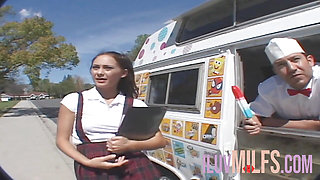 Small tits babe fucks with an older man for ice cream