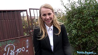 Stunning Blonde Russian babe fucks in her underwear on the side of the road
