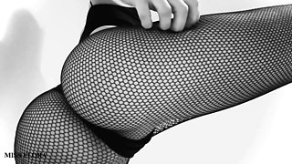 Fishnet Tights Ass and Feet Tease in Black and White