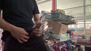 Thai Guy Jerks Off & Cums in Public Shop - Big Cock Solo Action