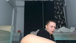 Double dildo fucking tight pussy and virgin ass