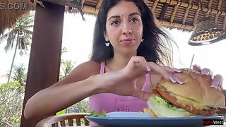 Cum Covered Delight in Public Cafe with Katty West