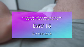 DAY 15 - Don't Cum Inside in tied Step mom! Step son caught Step mom in bath and cum in pussy