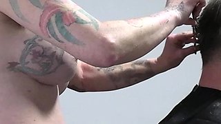 Naked MILF Barber Strips & Shaves